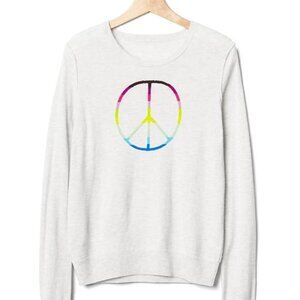 GAP Intarsia Peace Sign Pullover Sweater in Light Gray